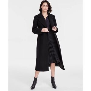 DKNY Women's Black Notched Collar Double Breasted Wrap Coat Size M (MSRP $350)